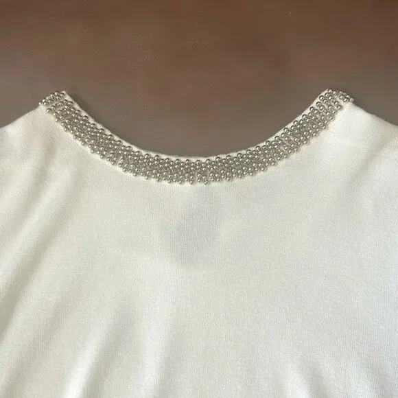 NWOT Elegant Very Soft Beaded Neckline Feminine Knit Top - Picture 6 of 16